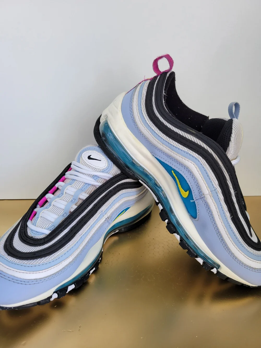 Nike Air Max 97 Sneakers in Light Blue, Black & White Size 4Y Fits Women 5.5